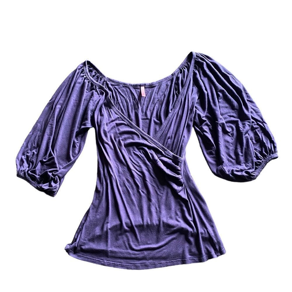 Surplice Top Cross Front Purple Plus Size 1 Feminine Stretchchy